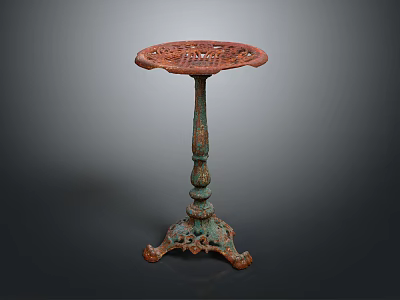 Antique Ornate Carved Pedestal Stand With Rustic Green Patina And Decorative Details 3d model