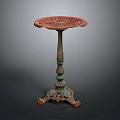 Antique Ornate Carved Pedestal Stand With Rustic Green Patina And Decorative Details