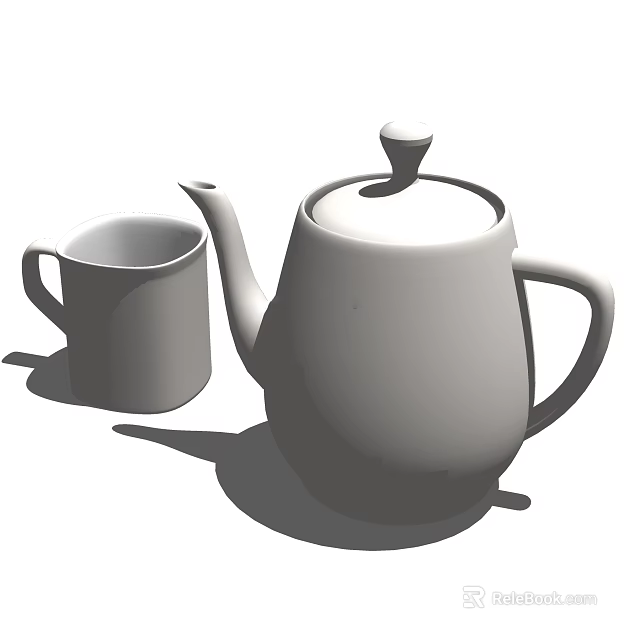White Ceramic Tea Set With Teapot And Mug In Simple Modern Design 3d model 