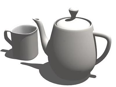 White Ceramic Tea Set With Teapot And Mug In Simple Modern Design 3d model