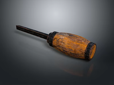 Classic Old-Fashioned Screwdriver With Wooden Handle And Worn Metal Shaft 3d model