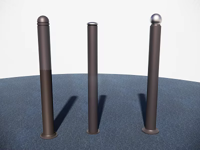 Three Black Pillar Outdoor Lights With Spherical Top Design Standing On Blue Ground 3d model