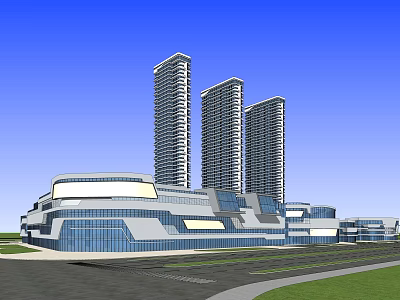 Modern High Rise Residential Buildings With Glass Facade And Low Rise Podium 3d model