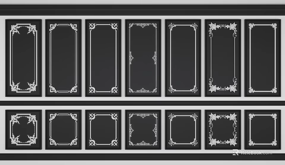 Decorative White Lines with Multiple Black Background Frames Design Templates Set 3d model