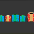 Colorful Shiny Gift Boxes with Blue Red Green Bowknots Arranged in a Row