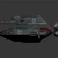 Futuristic Sci Fi Armored Vehicle With Blue Green Body Red Stripes And Star Emblems
