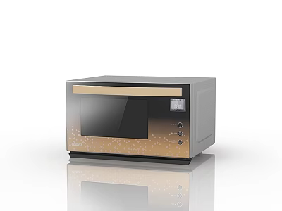 Modern Kitchen Microwave Oven With Gold Accents Gray Body And Digital 3d model
