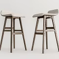 Modern Pair of Bar Stools with Wooden Frame and Light Colored Upholstered Seats