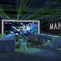 Elegant Stage Design With Laser Lighting Large Backdrop Screen And Dining Tables 3d model