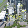 Modern Urban Office Building With Green Roof Terraces Amidst City Skyscraper Complex