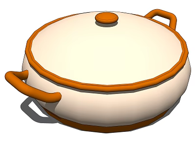 White Kitchen Cooking Pot With Orange Rim Handles And Fitted Lid 3d model