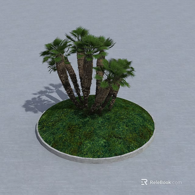 Lush Palm Trees Growing On Circular Platform With Green Grass 3d model 