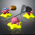 Pink Cartoon Characters On Yellow Star Bases With Wooden Barrel And Umbrella