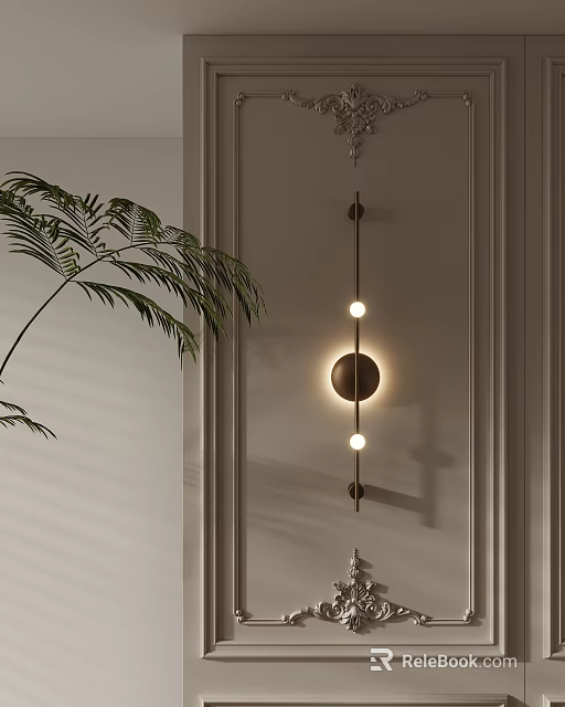 Modern Minimalist Wall Light With Warm Glow And Green Plant In Interior Setting 3d model 