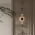 Modern Minimalist Wall Light With Warm Glow And Green Plant In Interior Setting