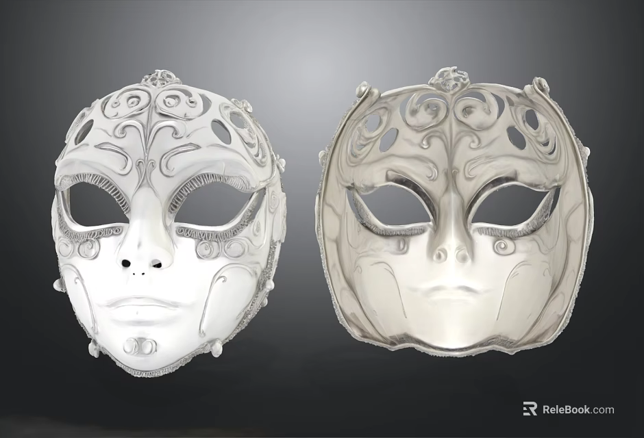 White Decorative Masks With Intricate Patterns For Party Decor And 3d model 