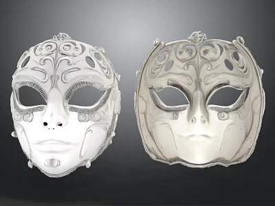 White Decorative Masks With Intricate Patterns For Party Decor And 3d model