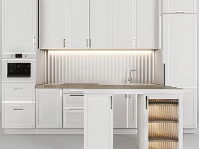 White Kitchen Cabinets With Countertop Sink Oven And Under Cabinet Lighting 3d model