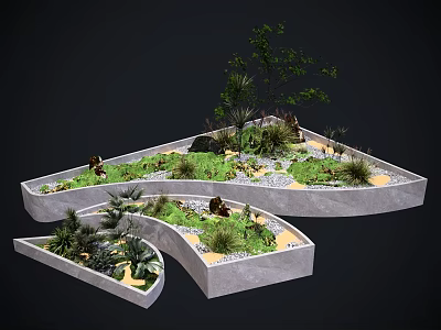 Flowers And Plants In Modern Garden Layout With Geometric Planter Beds And Gravel Pathways 3d model
