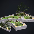 Flowers And Plants In Modern Garden Layout With Geometric Planter Beds And Gravel Pathways