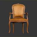 Elegant Orange Leather Leisure Chair With Carved Wooden Armrests And Legs