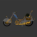 Vintage Blue And Silver Motorcycle With Gold Accents Brown Seat And Green Cargo Rack
