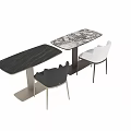 Modern Sleek Dining Table With Dark Wooden Top Black Leather Chair And Metal Legs