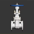 Industrial Stainless Steel Valve With Blue Handwheel Flange Connection And Reflective Surface