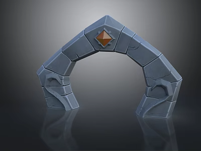 Ornate Stone Arch Structure Featuring Central Orange Gem And Decorative Carvings 3d model
