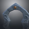Ornate Stone Arch Structure Featuring Central Orange Gem And Decorative Carvings