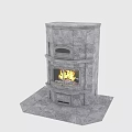 Elegant Modern Gray Stone Fireplace With Burning Fire And Multi Tiered Design
