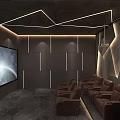 Modern Home Theater Room Interior With Leather Recliner Seats Paneled Walls And Ambient Lighting