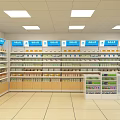Bright Pharmacy Store Interior With Shelves Full Of Medicines And Products
