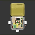 Yellow Box With Open Lid Showing Items Inside And French Flag On Side
