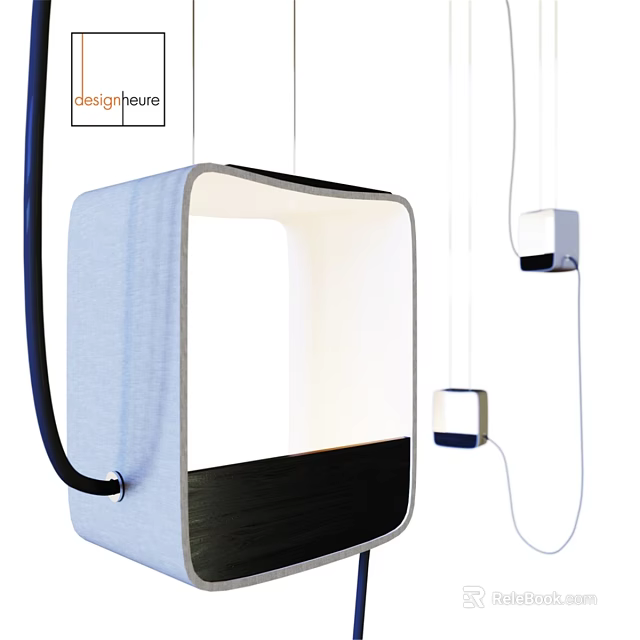 Modern Square Pendant Light Design With Light Blue Fabric And Black Wood 3d model 