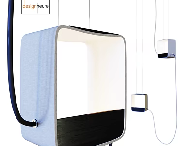 Modern Square Pendant Light Design With Light Blue Fabric And Black Wood 3d model