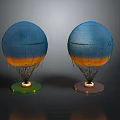 Hot Air Balloon Models With Blue Orange Gradient Green Brown Bases Metal Frames And Lights