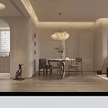 Modern Living Dining Room Open Concept With Arched Doorways Pendant Light And Wooden Flooring