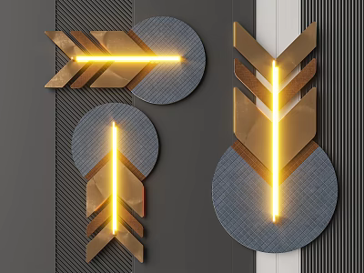Modern Geometric Wall Decor With Arrow Shapes Circular Design And Metallic LED Lighting Features 3d model