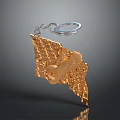 Decorative Golden Keychain Featuring Eagle Design And Grid Pattern Metal Ring 3d model