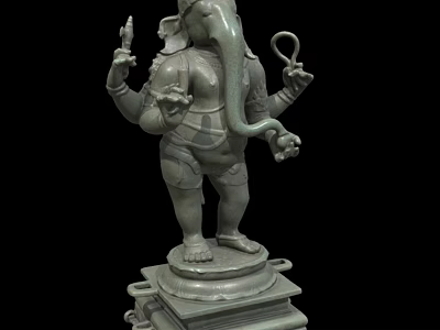 Ganesha Stone Carving Sculpture With Multiple Arms In Standing Posture On Pedestal Base 3d model