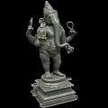 Ganesha Stone Carving Sculpture With Multiple Arms In Standing Posture On Pedestal Base