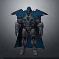 Sci Fi Mechanical Character Design With Blue Silver Armor Large Shoulder Plates And Cape 3d model