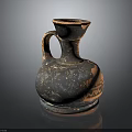 Ancient Ceramic Jar With Narrow Neck Handle And Textured Brown Black Surface 3d model