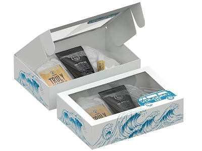 White Boxes with Blue Wave Design Containing TRULY Brand Packaged Products 3d model
