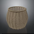 Light Brown Round Woven Basket Showcasing Intricate Texture On Dark Surface 3d model