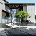 Garden Landscape Design With Lush Trees Paved Pathway Green Lawns And People Walking