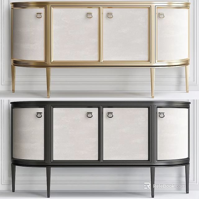 Modern Storage Cabinet Design With Gold And Black Frames And Panel Doors 3d model 