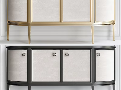 Modern Storage Cabinet Design With Gold And Black Frames And Panel Doors 3d model