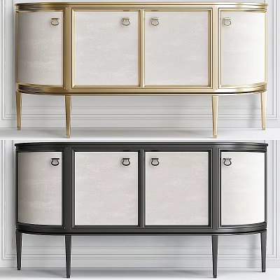 Modern Storage Cabinet Design With Gold And Black Frames And Panel Doors 3d model